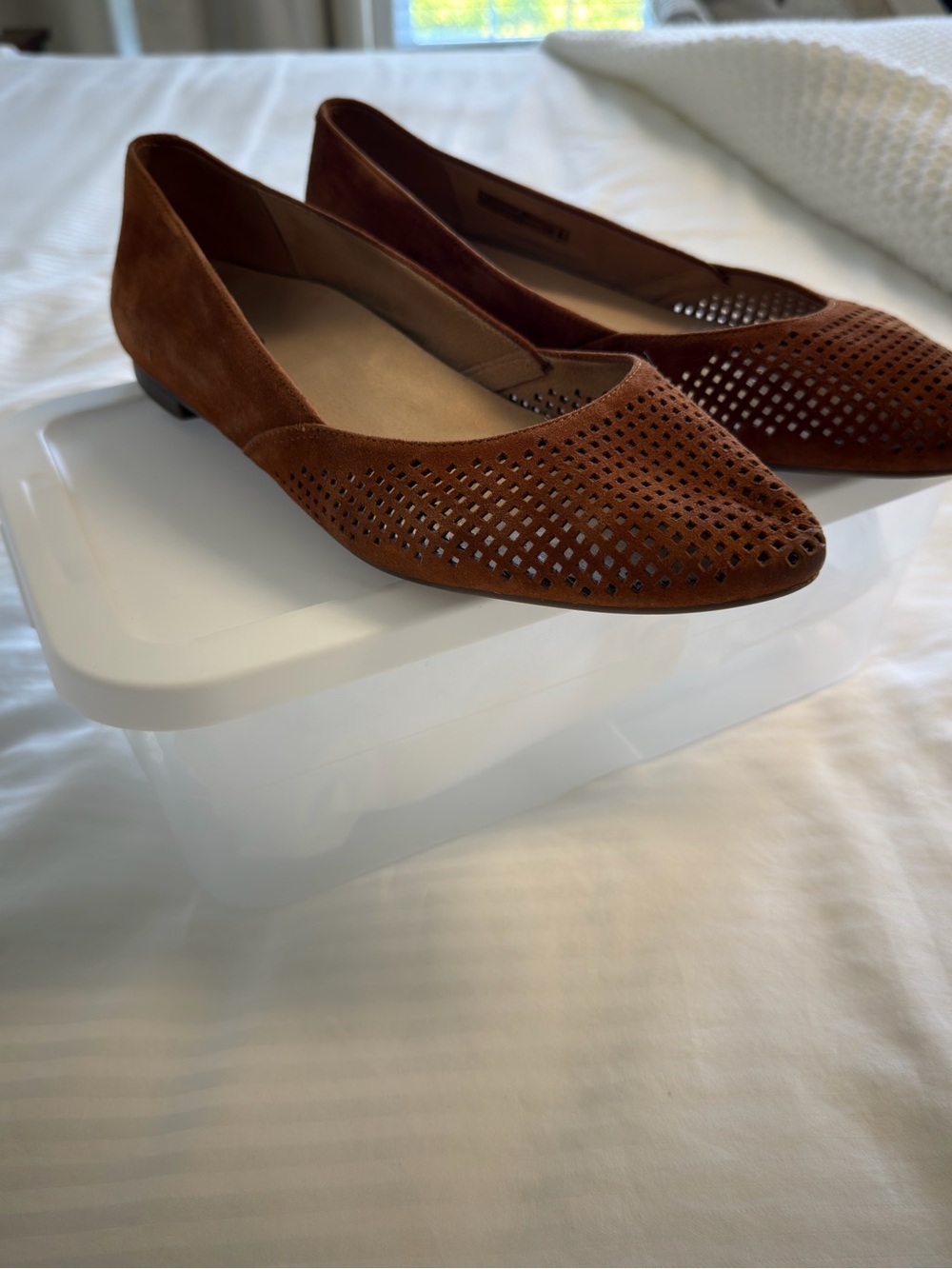 Vionic Perforated Suede Pointed Toe Flats - Brown